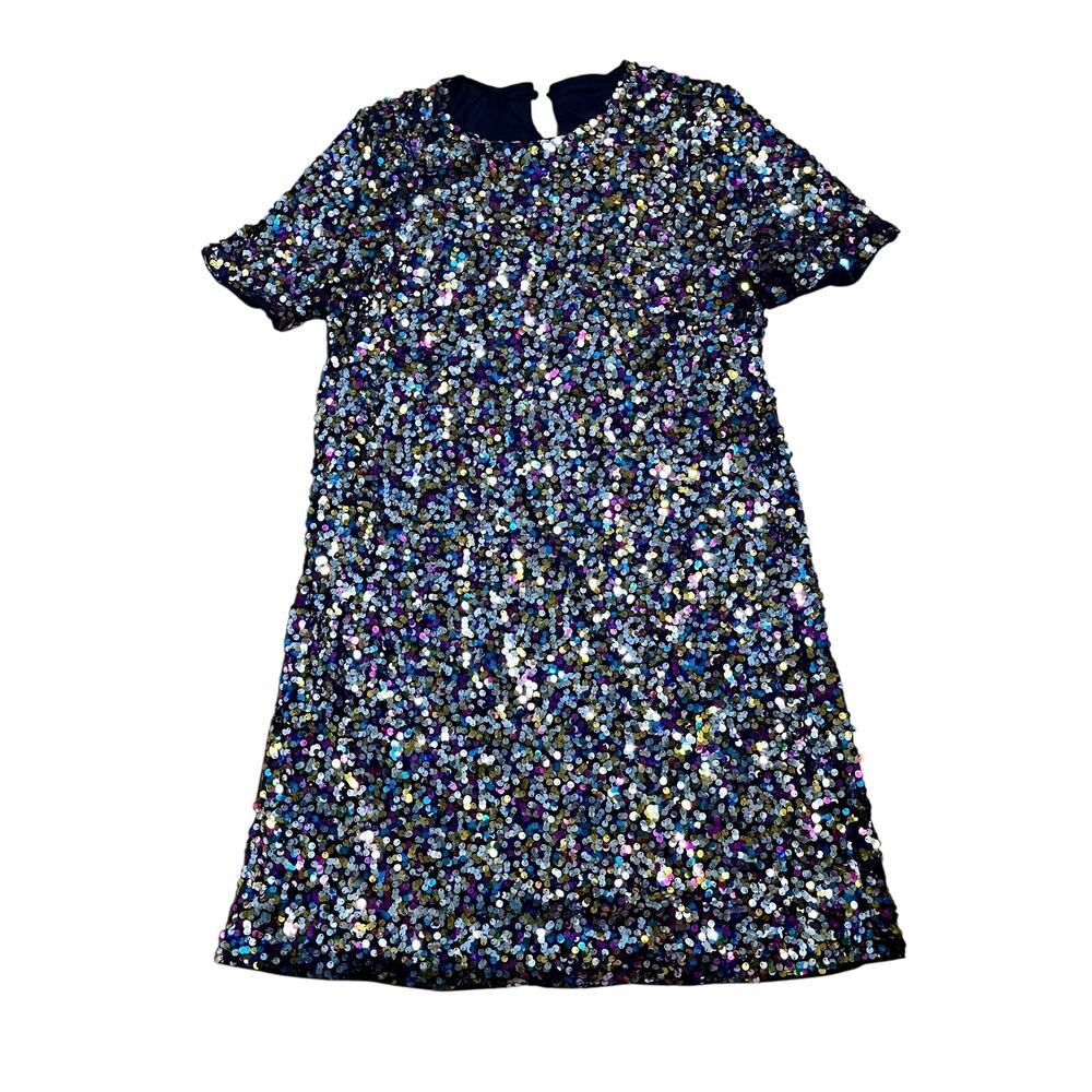 Multicolor Sequin Shift Dress XL Short Sleeve Party Cocktail Holiday Glam - Picture 2 of 5